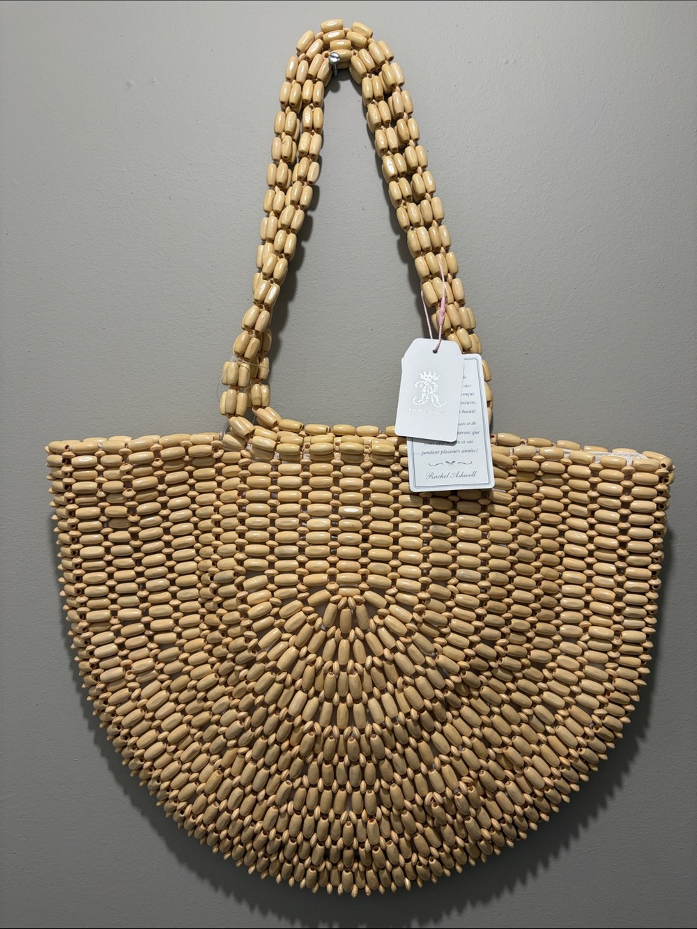 Rachel Ashwell Beaded Canvas Tote Bag in Natural Beige color